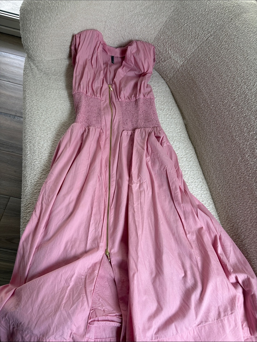 Anthropologie Pink Zip-Front Smocked Waist Maxi Dress